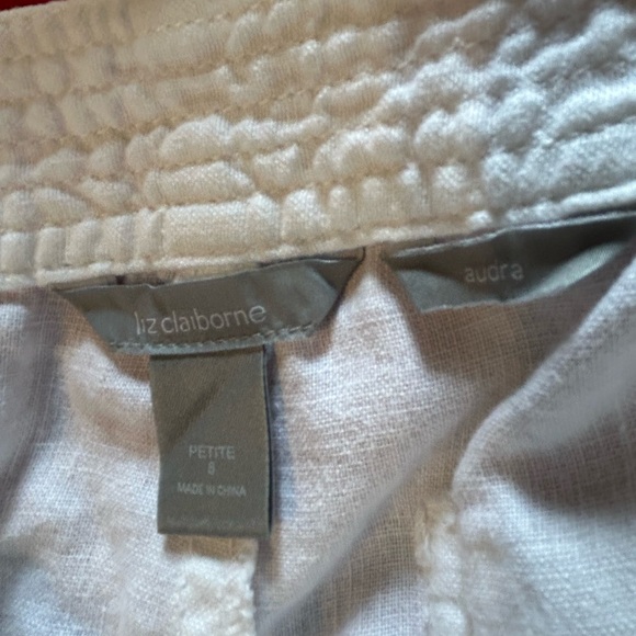 Liz Claiborne 100% linen white straight leg pants, size petite 8 - Picture 2 of 5
